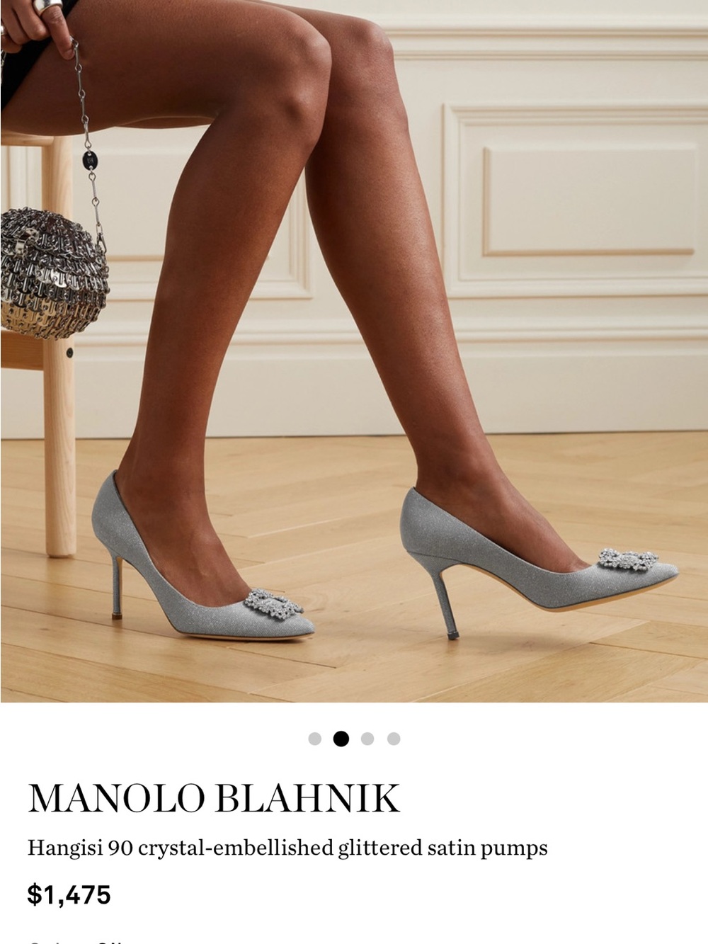 Manolo Blahnik Hangisi 39.5 Crystal Embellished Glittered Silver Pumps EUC